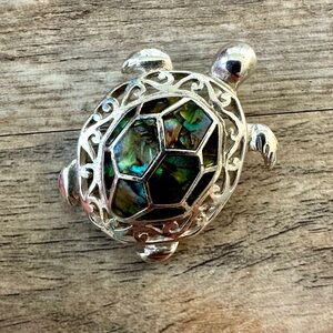 Silver Turtle Necklace Charm with Abalone Shell